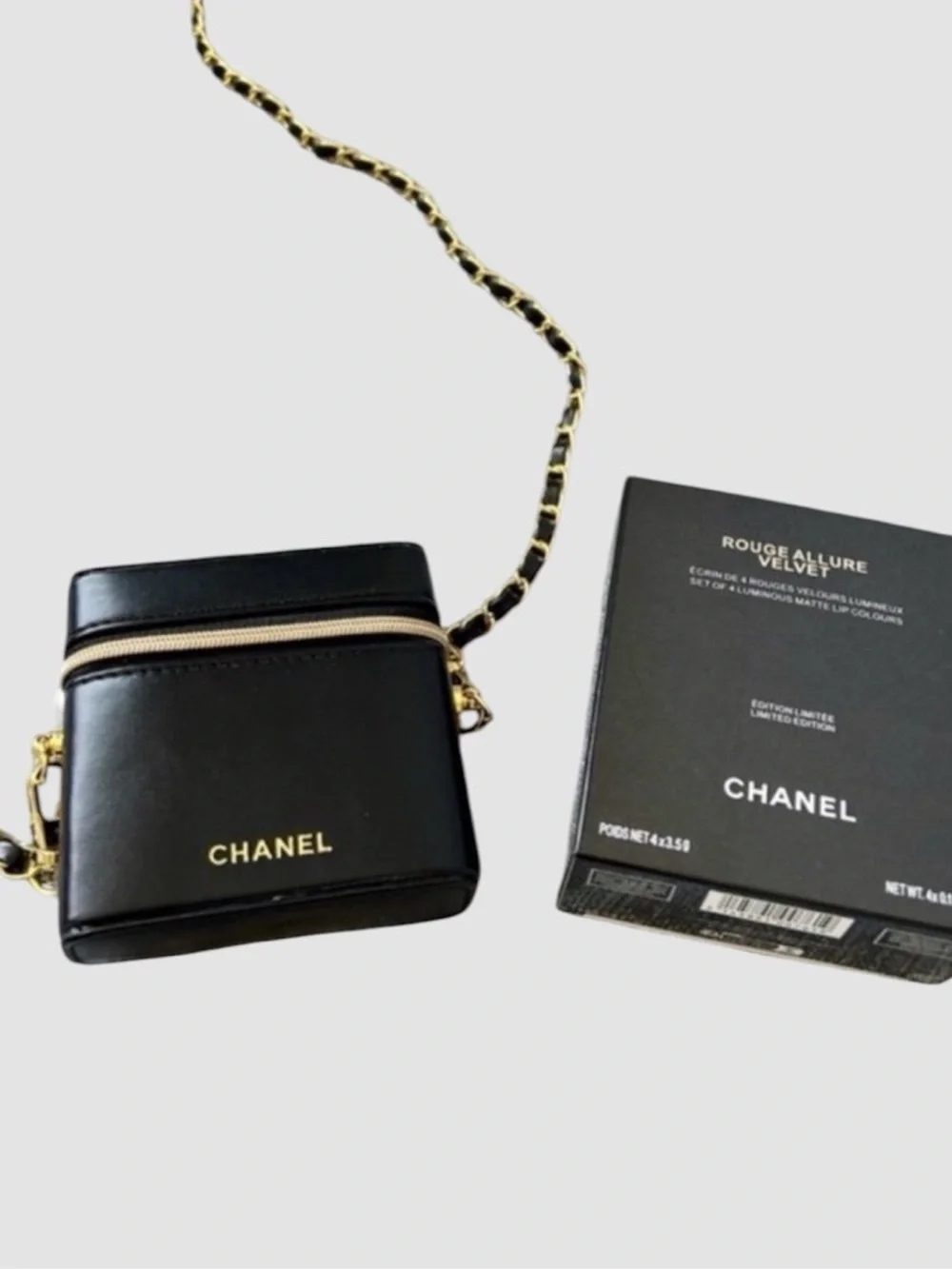 Chanel Pearl Zipper Pull Black Makeup Lipstick Case Crossbody Pouch Bag